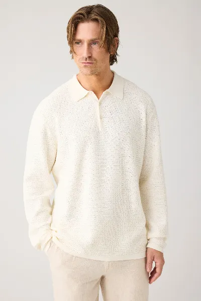 KnowledgeCotton Apparel KnowledgeCotton Apparel Herren vegan Gestricktes Poloshirt Mit Langen Ã„rmeln Egret