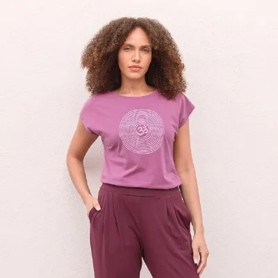 Jaya Jaya OM TENCEL - Damen - Yogashirt mit Om-Spiral-Frontprint aus Tencel-Baumwoll-Mix