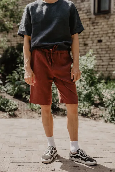 AmourLinen AmourLinen Herren vegan Shorts Classic Hermes Terracotta
