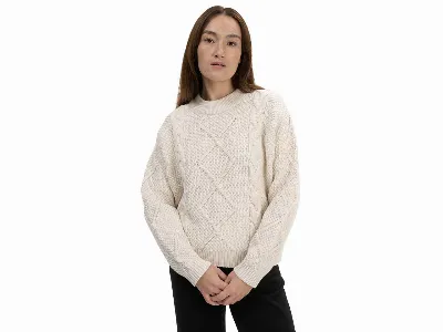 MELA MELA Bio-Damen-Strickpullover 'SAMAIRA' mit Zopfmuster, cream melange,