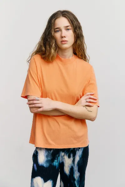 Rotholz Rotholz Damen vegan T-Shirt Breiter Kragen Faded Orange