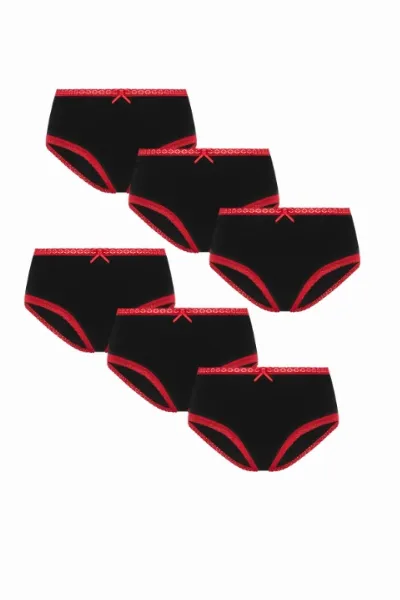 Albero Natur Albero Natur Damen vegan Multipack 6x Slips Hipster Mit Spitze Schwarz/Rot