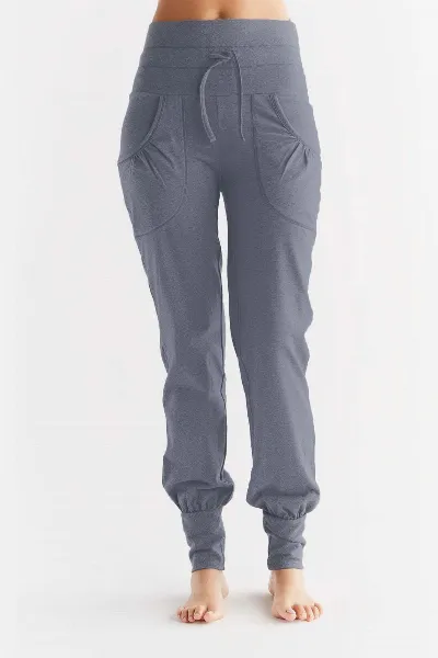 Leela Cotton Leela Cotton Damen vegan Yogahose Mit Umgeschlagenem Bund Marineblau Melange