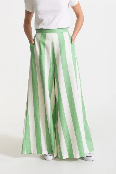 De IONESCU De IONESCU Damen vegan Hose Palazzo Leinen Limonengrün Gestreift