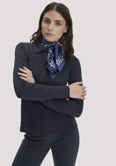 hessnatur hessnatur Damen Longsleeve Polo Slim aus Bio-Baumwolle - blau