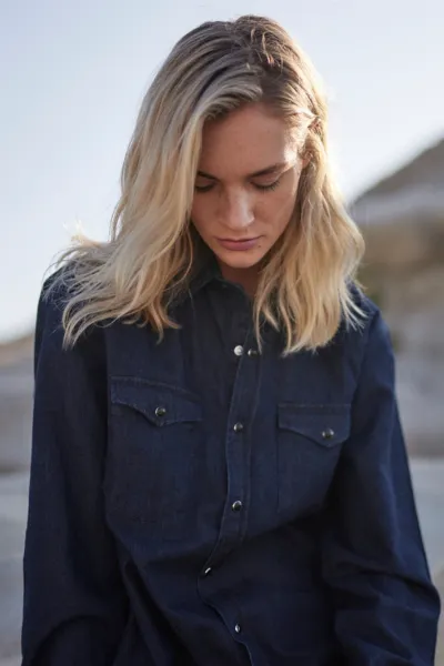 WOTE WOTE Damen vegan Denim-Hemd Dark-Indigo