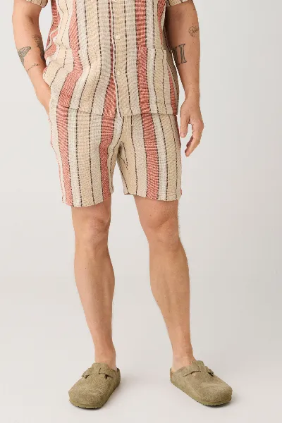 KnowledgeCotton Apparel KnowledgeCotton Apparel Herren vegan Shorts Fig Loose Gestreift Rot