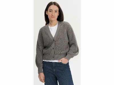 MELA MELA Bio-Damen-Rippstrick-Cardigan 'BHUMA' mit Raglan-Ärmel, bear melange,