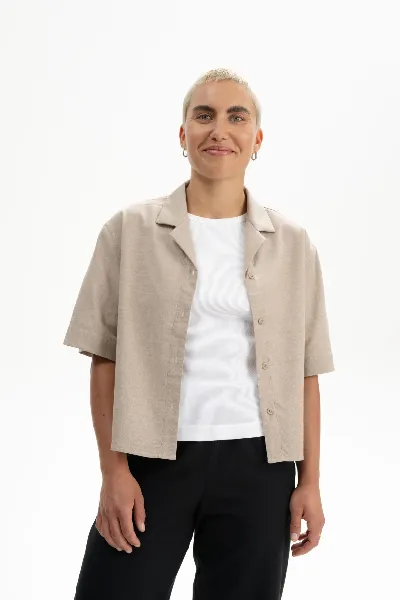 MELA MELA Damen vegan Shirt Kurzarm Tavleen Birch Melange