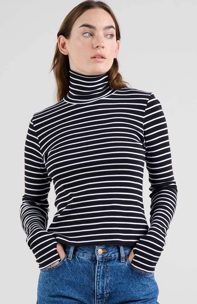 Dedicated DEDICATED Damen vegan Rollkragenpullover Malma Gestreift Schwarz/WeiÃŸ