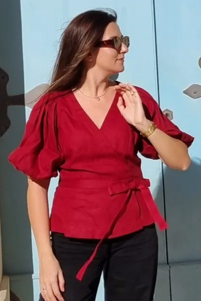 Amber Linen Amber Linen Damen vegan Wickeltop Usa