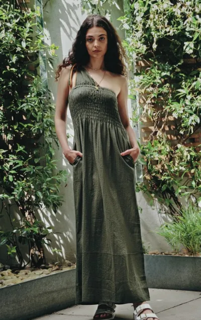 KOMODO KOMODO Damen vegan Kleid Boma Seersucker Khaki