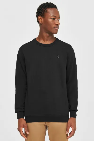 KnowledgeCotton Apparel KnowledgeCotton Apparel Herren vegan Sweatshirt Basic Abzeichen Schwarz Jet