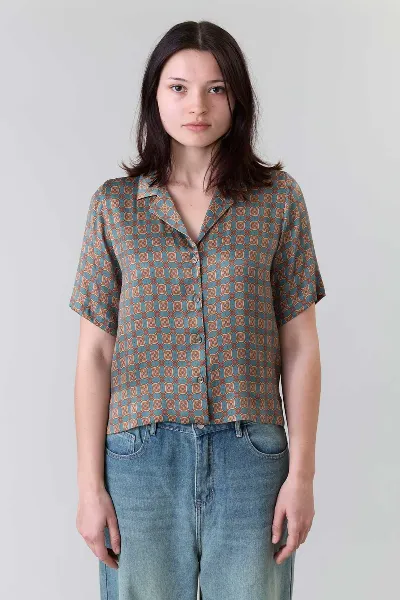 Yahmo Yahmo Damen vegan Hemd Elfie Atlas Beige Blau