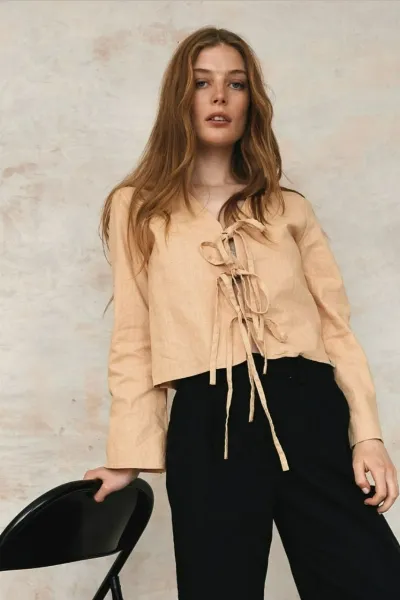KOMODO KOMODO Damen vegan Top Tie Front Savannah Blend Sand