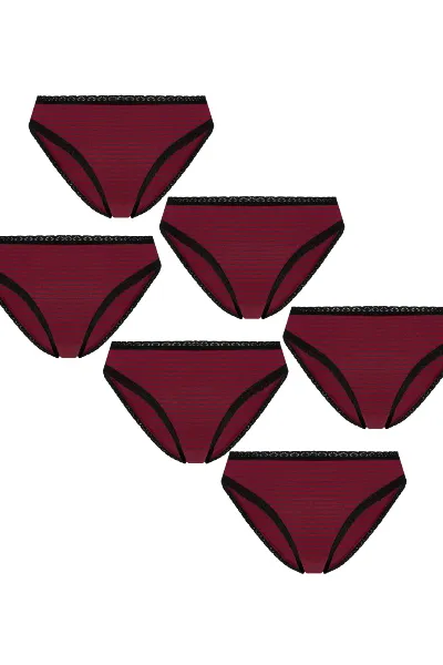 Albero Natur Albero Natur Damen vegan Multipack 6x Slips Mit Spitze Tibet Rot/Marine Gestreift