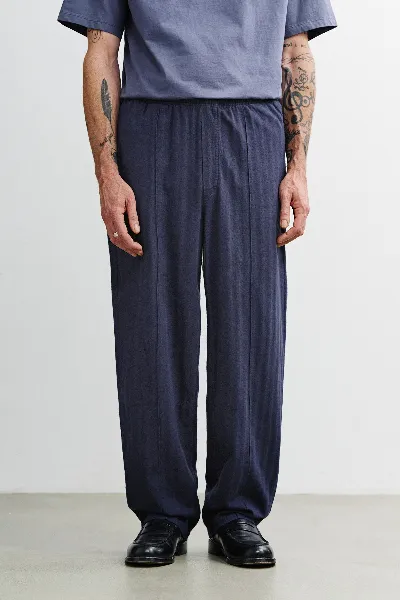 Rotholz Hose Pleated Herringbone Wide Blau