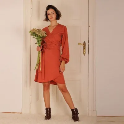 ManduTrap ManduTrap Langärmeliges Tencel Wickelkleid Tilli in rost