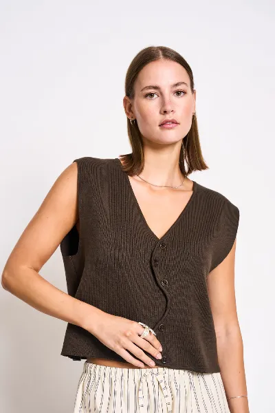 JAN N JUNE JAN 'N JUNE Damen vegan Strickweste Coryl Wavy Mud Brown