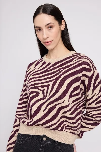 Mazine Strickpullover Zebra Jacquard Rot