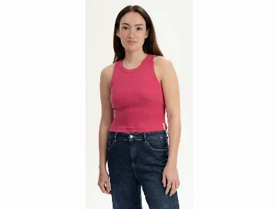MELA MELA Bio-Damen-Cropped-Rippstrick-Tanktop PRISHA mit Rundhalsaus., berry melange,