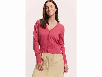 tranquillo tranquillo Bio-Damen-Cardigan Linaa mit Zierkante am V-Ausschnitt, holly berry,