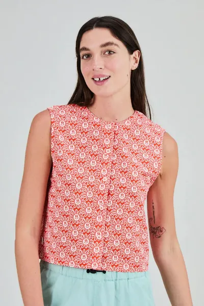 Brava Fabrics Bluse Asis Percales Daisy Button Up Rot