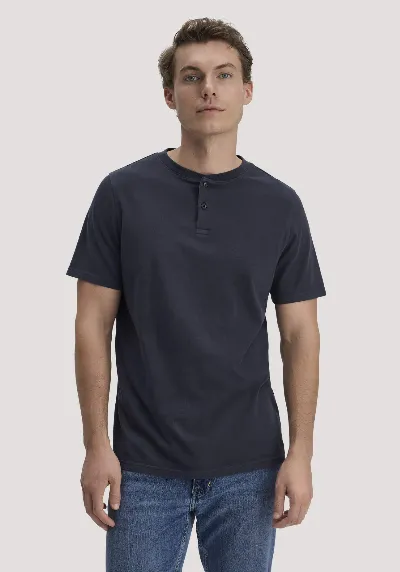 hessnatur hessnatur Herren Heavy Jersey Henley Shirt Relaxed aus Bio-Baumwolle - blau