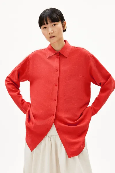 ARMEDANGELS Bluse Langarm Maalgaa Lino Rot