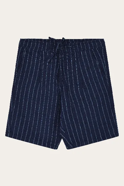 KnowledgeCotton Apparel KnowledgeCotton Apparel Herren vegan Shorts Herren Fig Loose Leinen Blau Gestreift