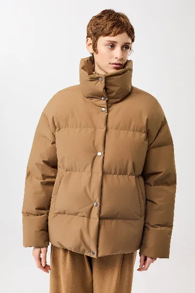LangerChen LangerChen Damen vegan Steppjacke Mit Stehkragen Farbe Eiche