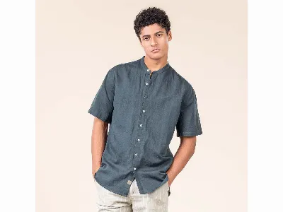 Living Crafts Living Crafts Herren-Hemd RUBEN mit Mandarin-Kragen, midnight,
