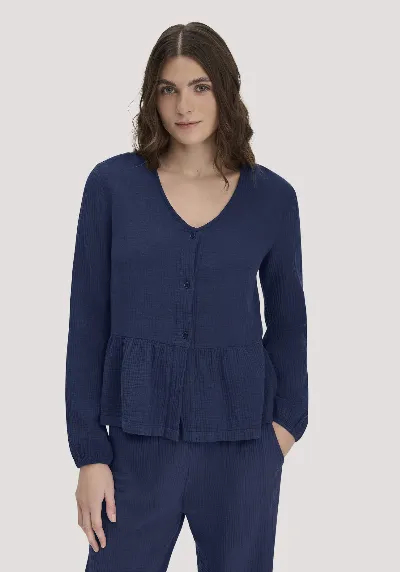 hessnatur hessnatur Damen Musselin Pyjamabluse PURE COMFORT aus Bio-Baumwolle - blau