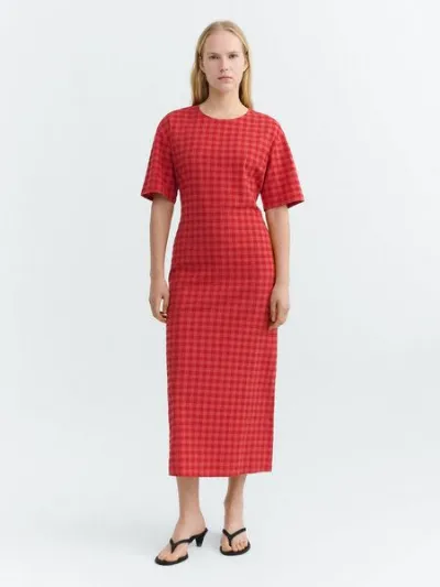 thinking mu thinking mu RED CHECKS SEERSUCKER KINA DRESS