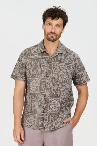 KOMODO KOMODO Herren vegan Hemd Spindrift Bestickter Pilz Beige/Braun