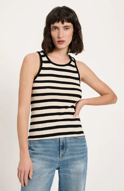LANIUS Lanius Damen vegan Tank Top Stripes Schwarz/Creme