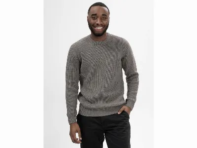 MELA MELA Bio-Herren-Strickpullover 'RAVI' mit Rundhalsausschnitt, bear melange,