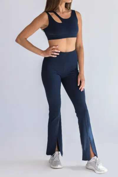 SEAAV SEAAV Damen vegan Leggings Cut Out Bootcut Mitternachtsblau