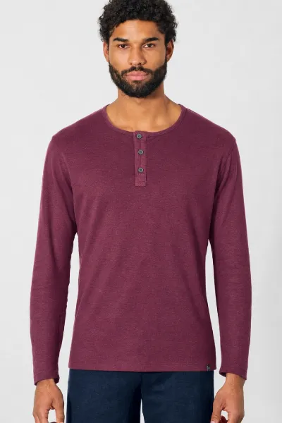 HempAge Hempage Herren vegan Langärmliges Henley Shirt Aus Gebürstetem Stoff Wein