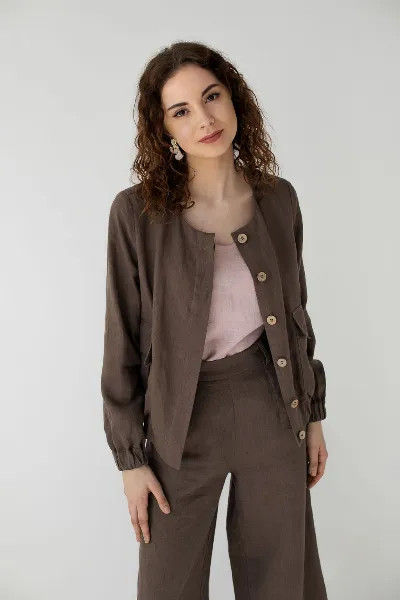 Amber Linen Amber Linen Damen vegan Jacke Bomber Helsinki Taupe