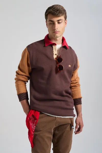 Trendsplant Trendsplant Herren vegan Polo Sweatshirt Color Block Solemnity In