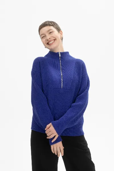 MELA MELA Damen vegan Strickpullover Rippe Kimaya Bold Blue