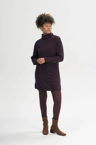 MELA MELA Damen vegan Kleid Aus Rippstrick Mit Rollkragen Arunika Holunder Melange