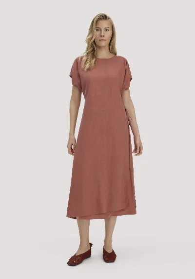 hessnatur hessnatur Damen Kleid mit Wickeloptik Midi aus Leinen - braun
