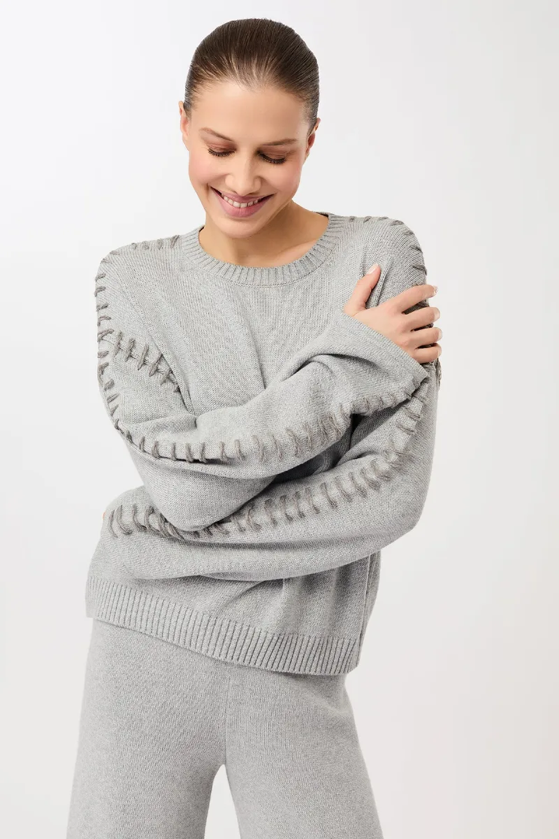 mandala MANDALA Damen vegan Locker Sitzender Grauer Strickpullover