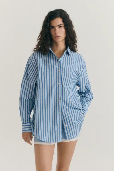 thinking mu Thinking MU Damen vegan Hemd Odelia Blau Gestreift
