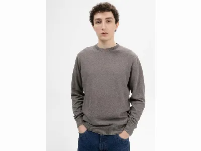 MELA MELA Bio-Herren-Feinstrick-Pullover 'HIMAL' mit Rundhalsausschnitt, bear melange,