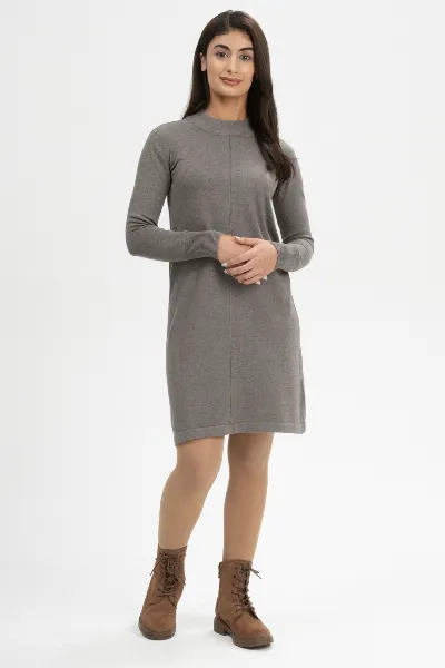 MELA MELA Damen vegan Kleid Feinstrick Harleen Bear Melange Grau