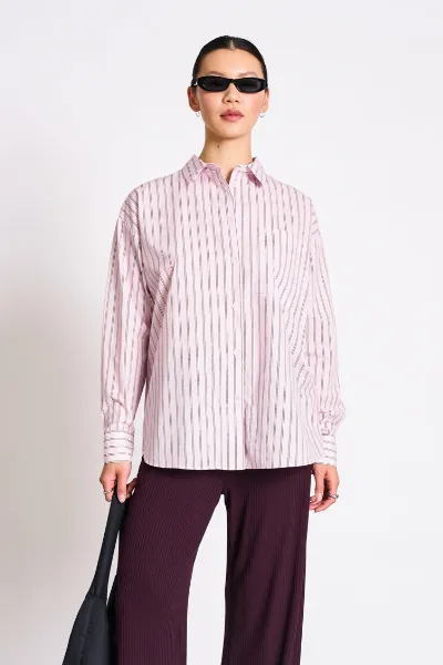 JAN N JUNE JAN 'N JUNE Damen vegan Hemd Oversized Mamro Hell Orchidee Gestreift