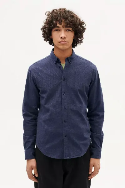 thinking mu Thinking MU Herren vegan Hemd Ant Microchecks Indigo